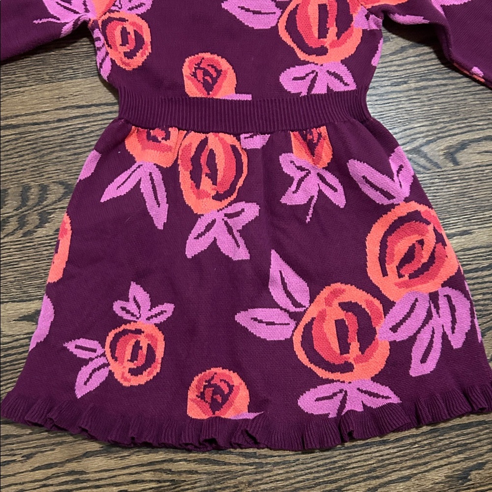 Tea Collection long Sleeve Purple Pink Sweater Floral Dress Sz 6‎ Ruffles k7061 - Picture 3 of 4